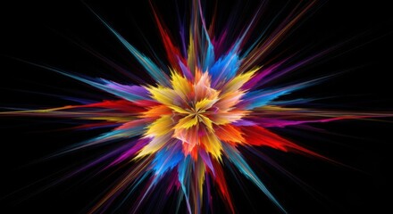 Explosion of vibrant colors and light creating a dynamic abstract starburst effect