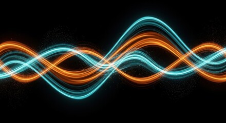 Vibrant neon waves flowing across a dark expanse in a captivating abstract light display