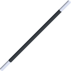 Black magic wand with silver tips performing a trick on white background