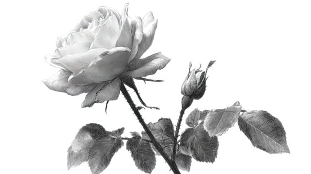 Delicate pencil sketch of rose flower showing detailed hand-drawn petals and natural artistic beauty isolated on white background