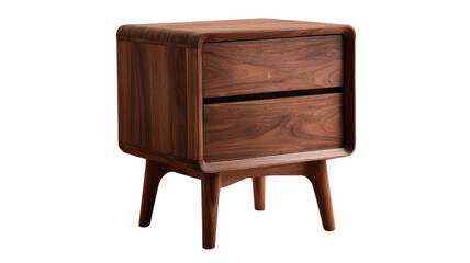 Dark brown nightstand with wooden texture and single drawer showing elegant bedroom furniture piece isolated on white background