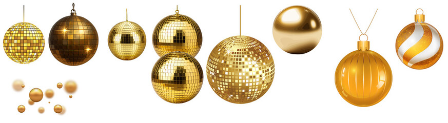 Gold Disco Ball and Christmas Ornament Vector Set (Transparent PNG) - Party and Holiday Decorations