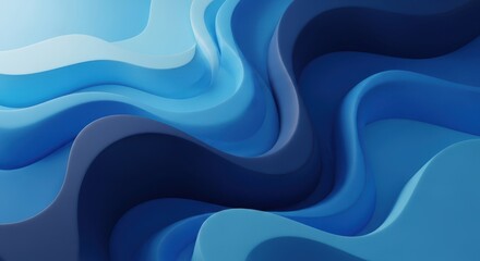 Abstract fluid art swirls of deep and light blue hues create dynamic movement