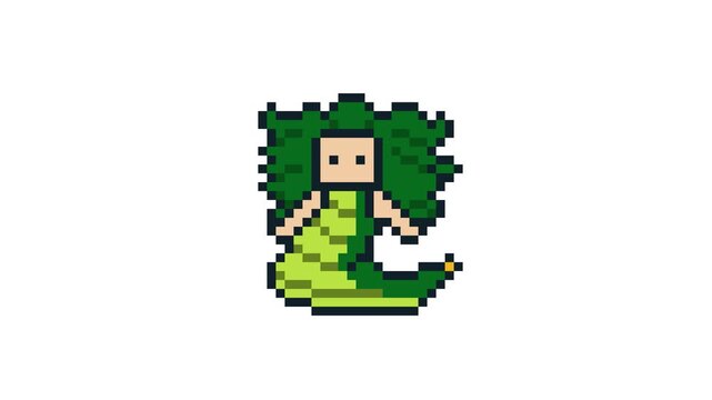 8-bit pixel art greek mythology monster medusa. looped animation 4k 30fps