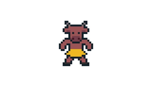 8-bit pixel art greek mythology monster minotaur. looped animation 4k 30fps