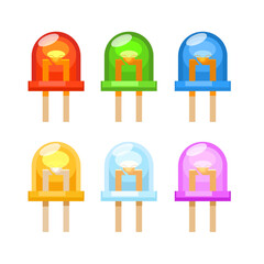 Isometric vector set of colorful LED diodes in multiple colors. Ideal for electronics, circuit, and technology design themes.