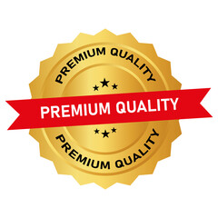 Vector art of golden seal with red ribbon and text premium quality repeated