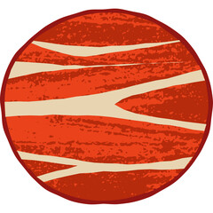 Cartoon Mars Planet With Red Orange Hues And Creamy White Stripes Representing The Atmosphere And Surface Texture In A Simple Circular Graphic With A Dark Red Outline