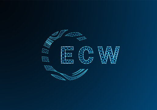 ECW low poly letter logo vector design. ECW lower poly logo design. ECW unique low poly logo design.