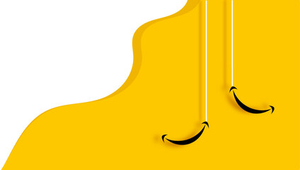 Abstract Yellow Background With Hanging White Lines And Simple Smile Design