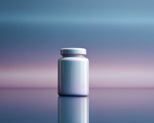 Glossy translucent jar resting quietly atop deep-toned abstract gradient background