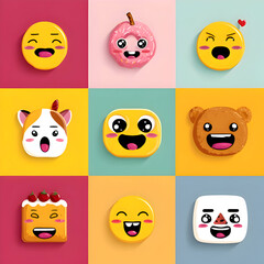 Funny emoji characters on colorful yellow background
