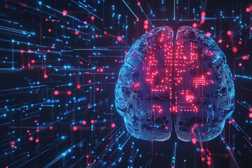 Abstract Digital Brain with Futuristic Neural Network Technology, Artificial Intelligence and Machine Learning Concept