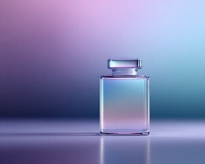 Glossy translucent jar resting quietly atop deep-toned abstract gradient background