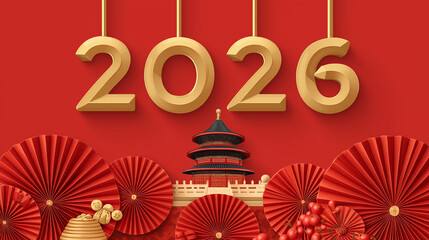 Chinese New Year 2026 Celebration on Red Background