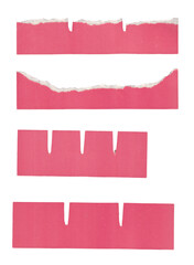 Obraz premium Collection of four pink torn paper strips isolated on transparent background, for design element