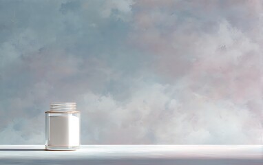 Glowing cream jar resting on cloudy blend of soft abstract textures