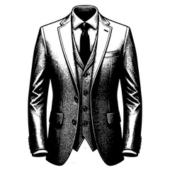 Men's notch lapel Blazer Jacket suit flat sketch fashion illustration technical drawing with front view. Single breast double button coat black vector icon with transparent background 