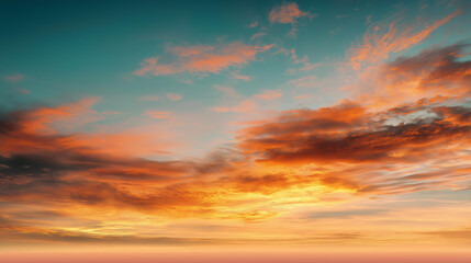 Fototapeta premium Stunning Sunset Sky with Fiery Orange Clouds – Vibrant Digital Artwork for Wall Decor, Nature Prints & Backgrounds