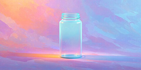 Glowing jar resting calmly on organic waves of abstract warm pastel textures