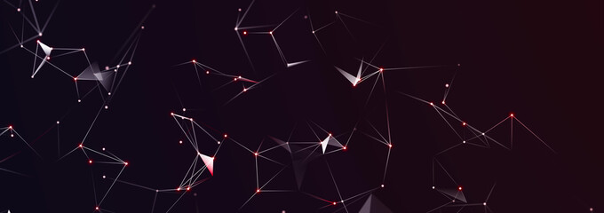 Structure of connected lines and dots. Wireframe polygonal elements on a dark background. Science and technology. 3d