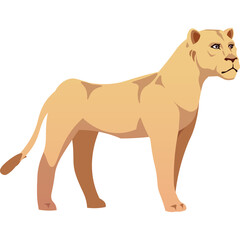 Cartoon Lioness Standing Side View Pixel Art Style Isolated On Transparent Background Simple Flat Design