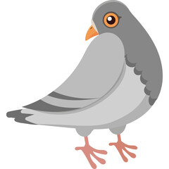 Cartoon Illustration of a Grey Pigeon Bird with Orange Eyes and Pink Feet on a Transparent Background