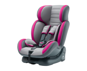 Modern High-Backed Child Safety Seat in Pink and Grey isolated on a transparent background
