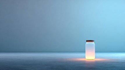 Glowing jar sitting on smooth tone-washed abstract background environment