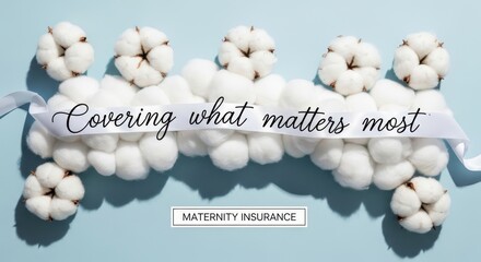 Close up of cotton flowers with maternity insurance message