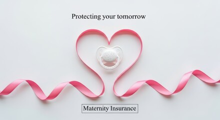 Pink Ribbon Heart Shape Surrounding Pacifier Maternity Insurance Concept