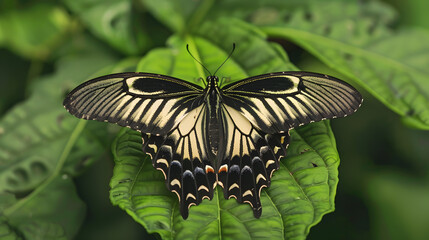Butterfly on green leaf