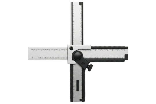 Metal multi-angle measuring ruler for carpentry and woodworking isolated on a transparent background