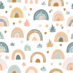 Boho Rainbows and Leaves Seamless Pattern. © KunciKebaikan