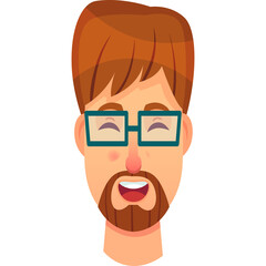 Cartoon Man Face With Glasses And Brown Beard Open Mouth Laughing Joyfully With Eyes Closed Medium Shot Isolated On White Background Full Head