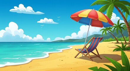Obraz premium Idyllic tropical beach escape scene with palm trees and clear sky