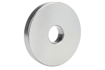 Flat round metal washer hardware with a sandblasted finish isolated on a transparent background