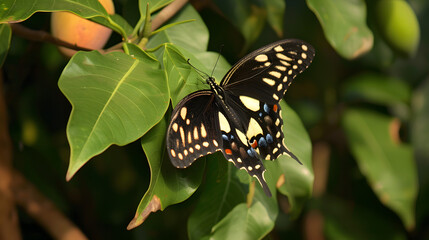 Butterfly on green leaf