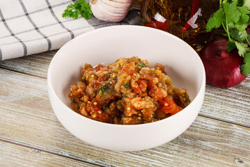 Grilled vegetables salad - Eggplant, tomato and pepper