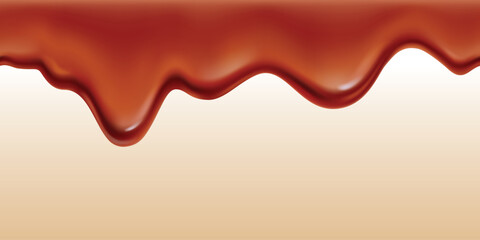 Melted brown realistic chocolate flow down vector illustration