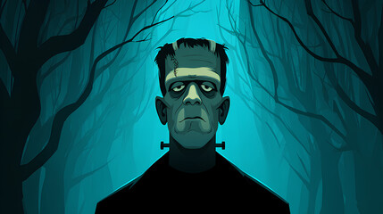 Frankenstein monster silhouette illustration. Cartoon character for Halloween Stock Illustration