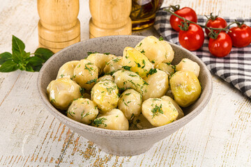 Young boiled mini potato with dill
