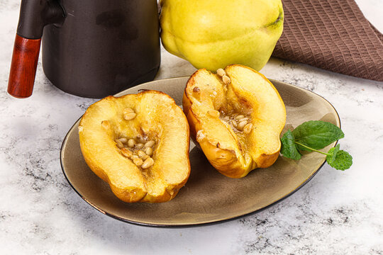 Baked quince with honey and cedar