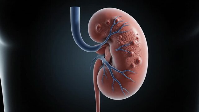 Detailed Render of Adrenal Gland with Veins on Dark Backdrop Human Anatomy Visualization Medical Diagram of Renal System for Educational and Healthcare Purposes Close Up Organ Illustration