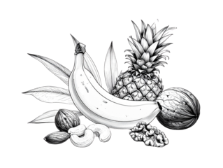  Minimal Line Art Collection of Tropical Fruits and Nuts with Elegant Botanical Touch.