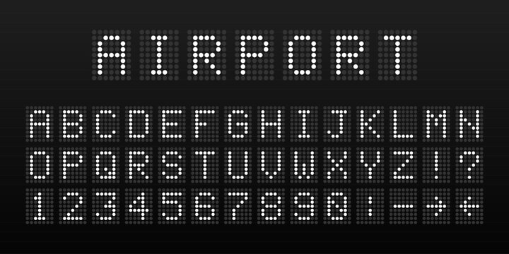 Airport LED dot matrix display alphabet and numbers set