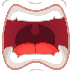 Cartoon Open Mouth Showing Teeth Tongue and Gums Dark Red Interior with White Exterior and Outline for Exaggerated Expression