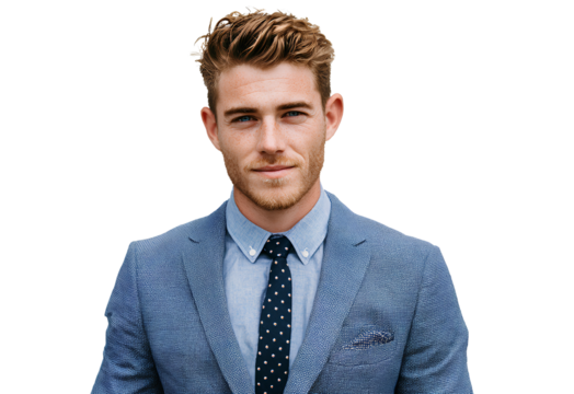 Confident Professional in Blue Blazer Presenting Modern Elegance and Sophistication with Natural Charm and a Dashing Smile