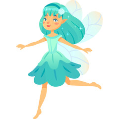 Cartoon Fairy With Teal Hair And Wings Dancing Joyfully Outdoors In Sunlight
