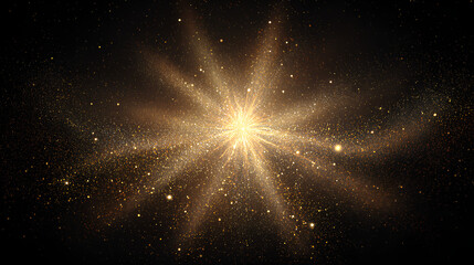Glittering starburst and glowing particles with dust and golden light